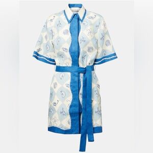 ALEMAIS Pia Blue & Cream Seashell Print Belted Shortdress